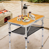 HAOYYE Wooden Pattern with 3 Adjustable Heights Outdoor Folding Camping Table, Portable Aluminum Foldable Patio Side Table, Lightweight and Durable Design with Carry Handle for Hiking, Picnic, BBQ, Beach, Indoor or Outdoor Use